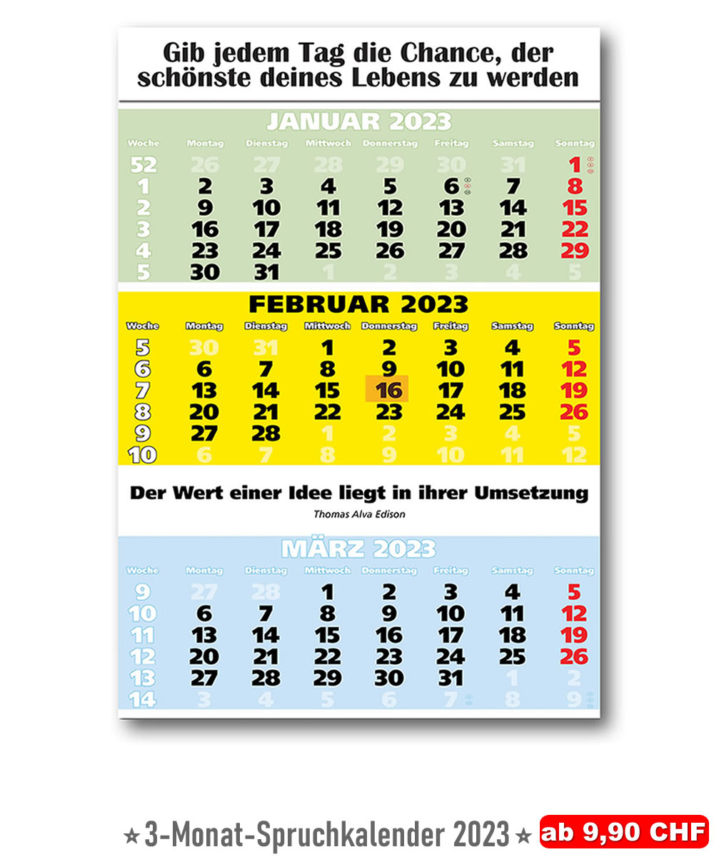 3-Monatsspruch-Kalender von Impuls-Kalender GmbH - Zitatekalender Sprüchekalender Kalender mit Leitsprüchen Leitspruch mit kostenloser Spruchkopfleiste die nach Ihren Wünschen als Selbstklebeleiste mitgeliefert wird
